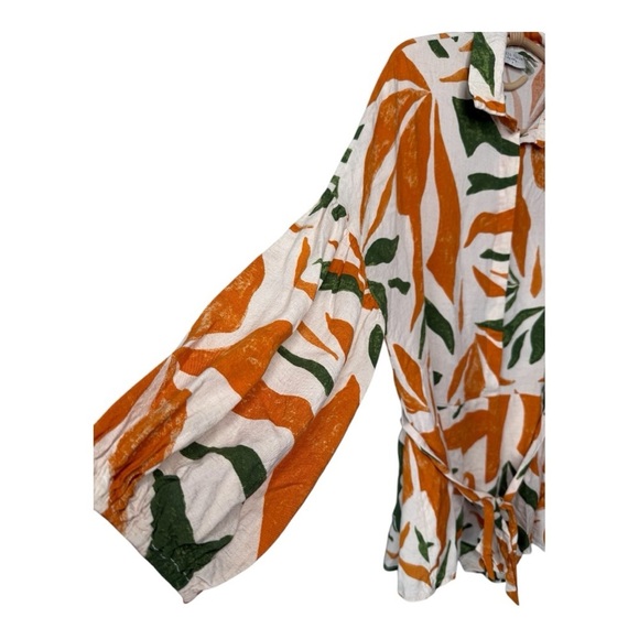 Dress Forum LA Orange Green Dropped Waist Collared Elasticized Sleeves Romper - Picture 16 of 16